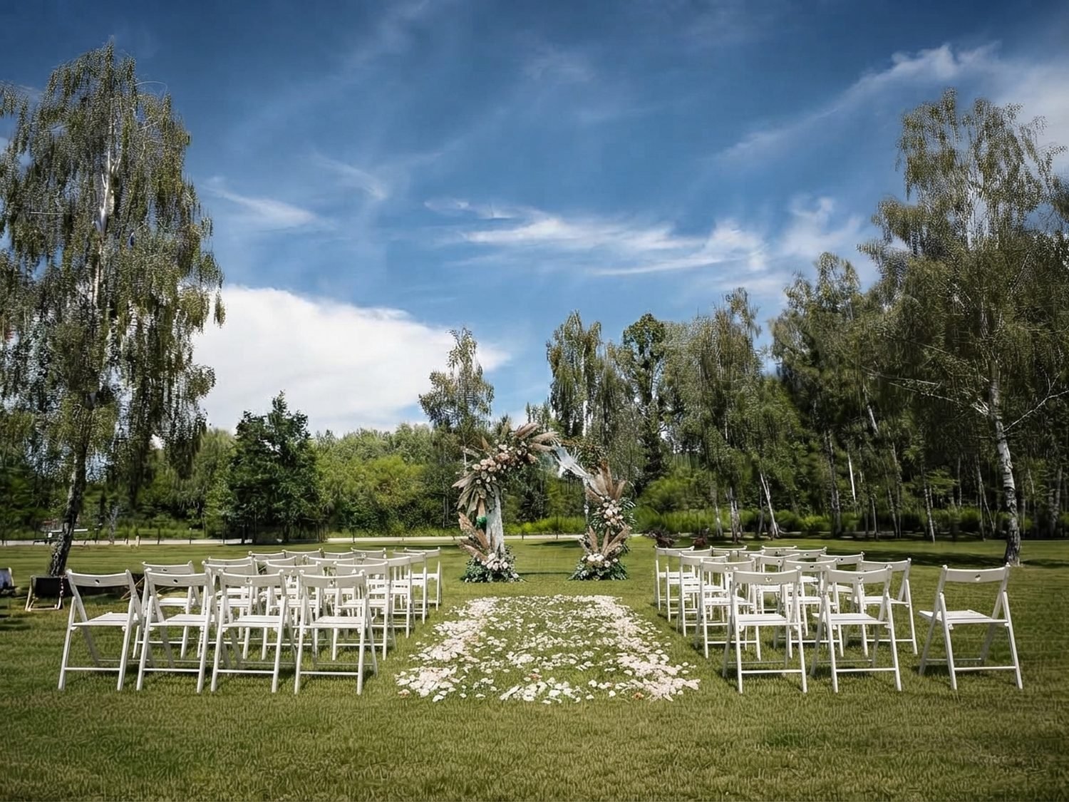 Wizualizacja ceremonii ślubnej w plenerze wśród brzóz